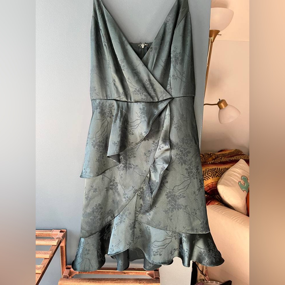 Altar’d State Floral Blue Green Satin Layered Dress Womens Xs